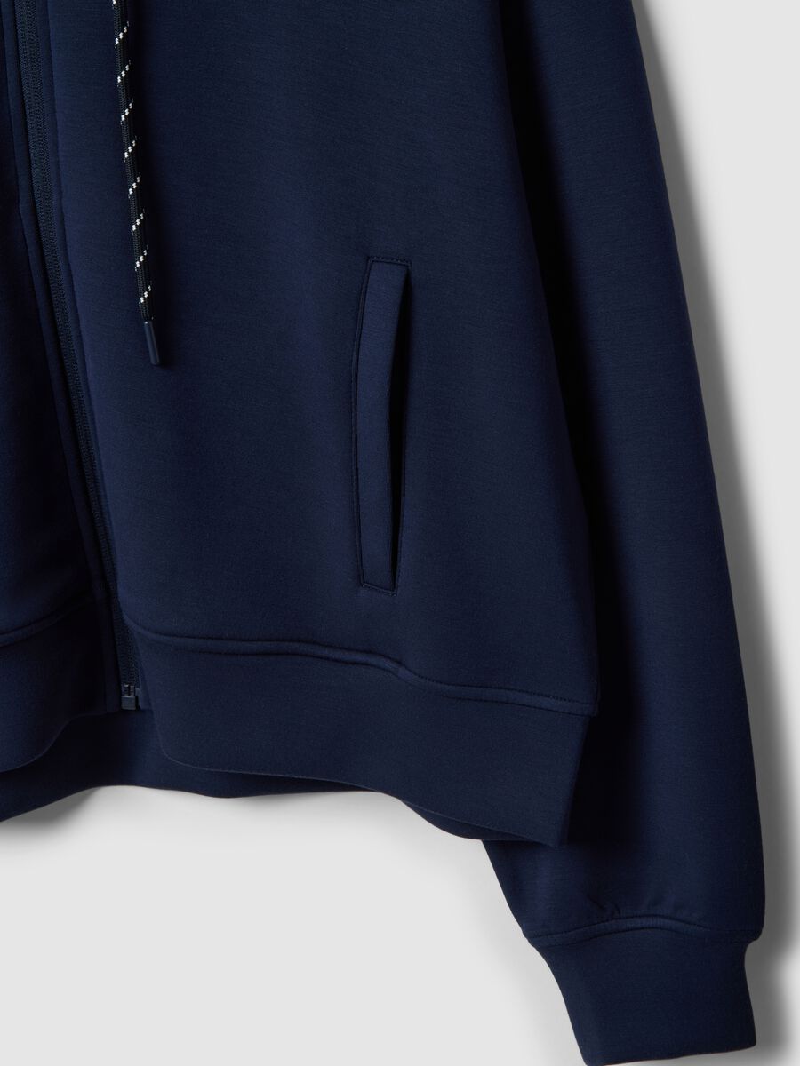 Regular fit blue modal blend hoodie with full zip_5
