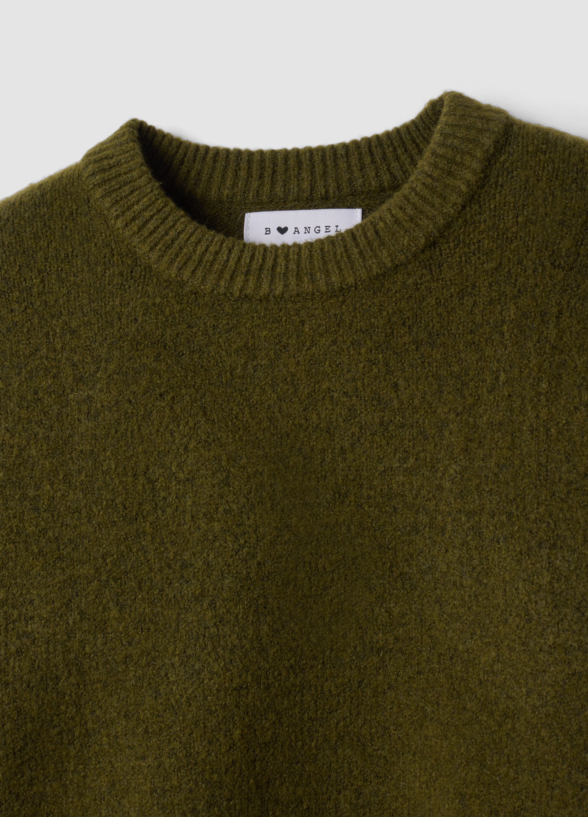 Green stretch wool crew-neck jumper with oversized fit