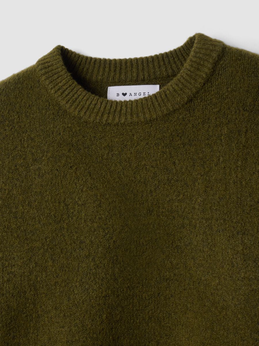 Green stretch wool crew-neck jumper with oversized fit_1