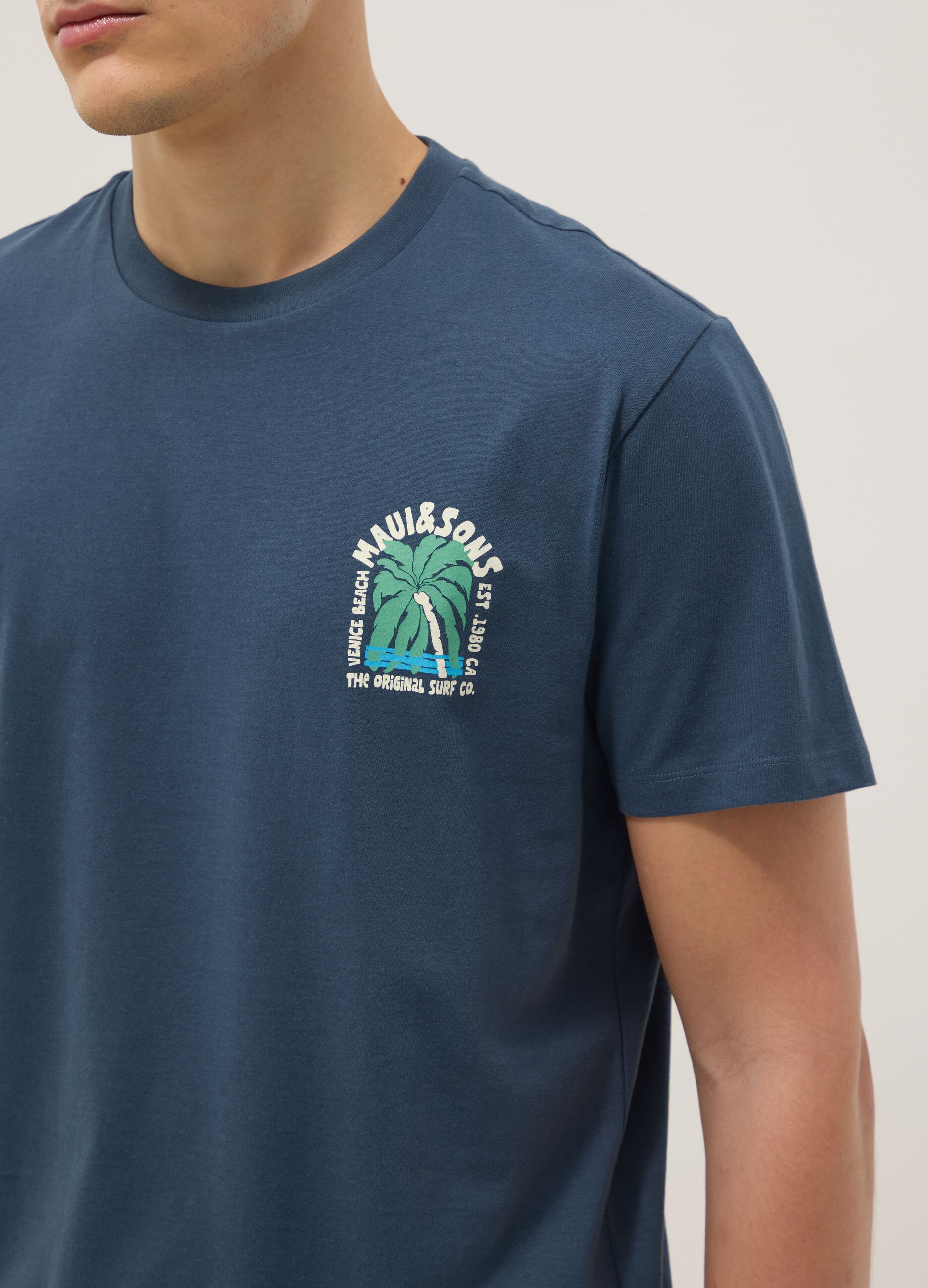 Blue short-sleeve pure cotton T-shirt