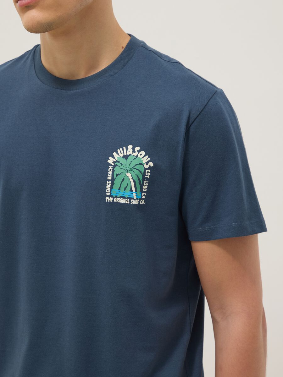 T-shirt blu a maniche corte in puro cotone_3