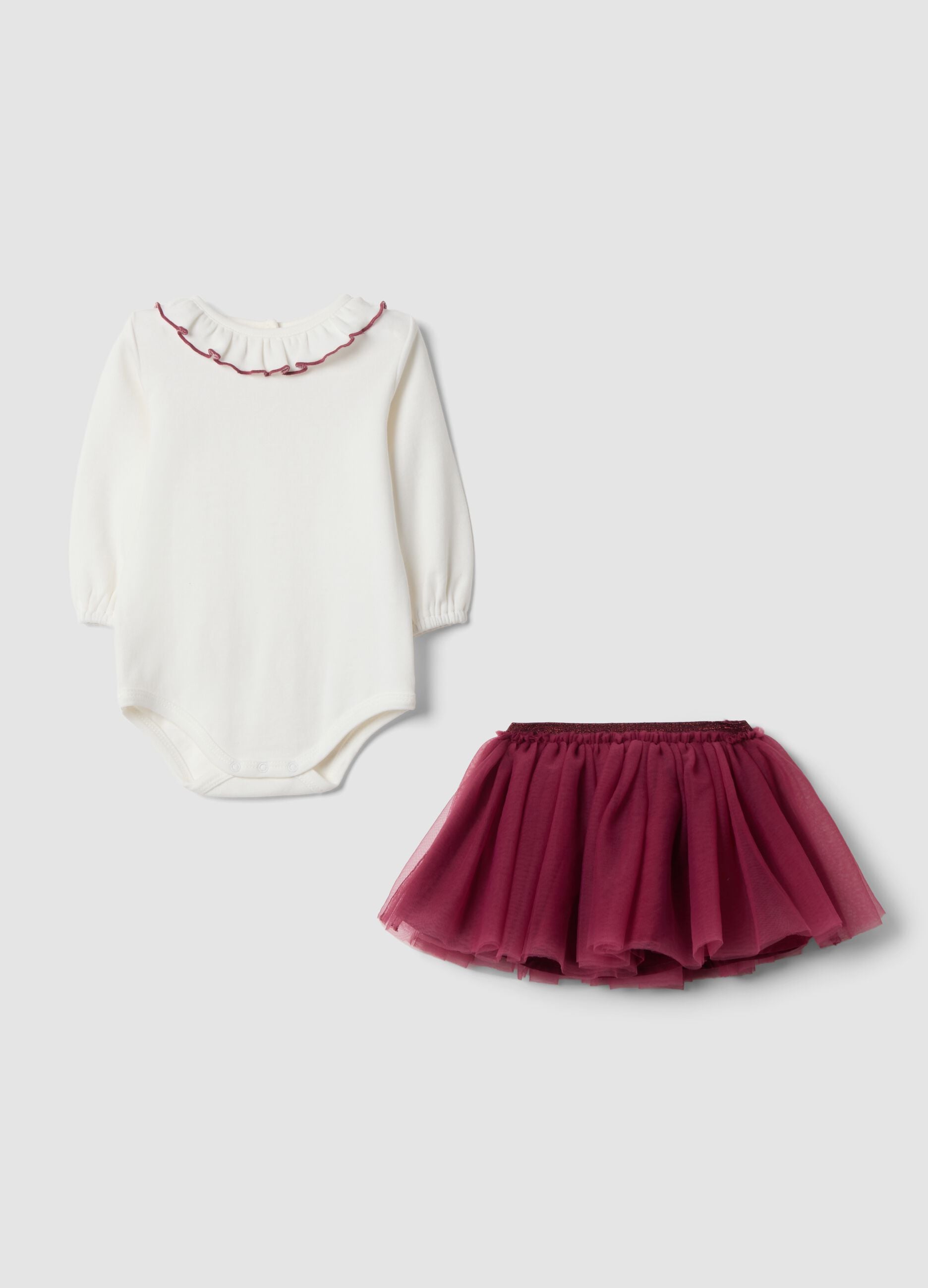 Pink pure cotton set with bodysuit and tulle skirt