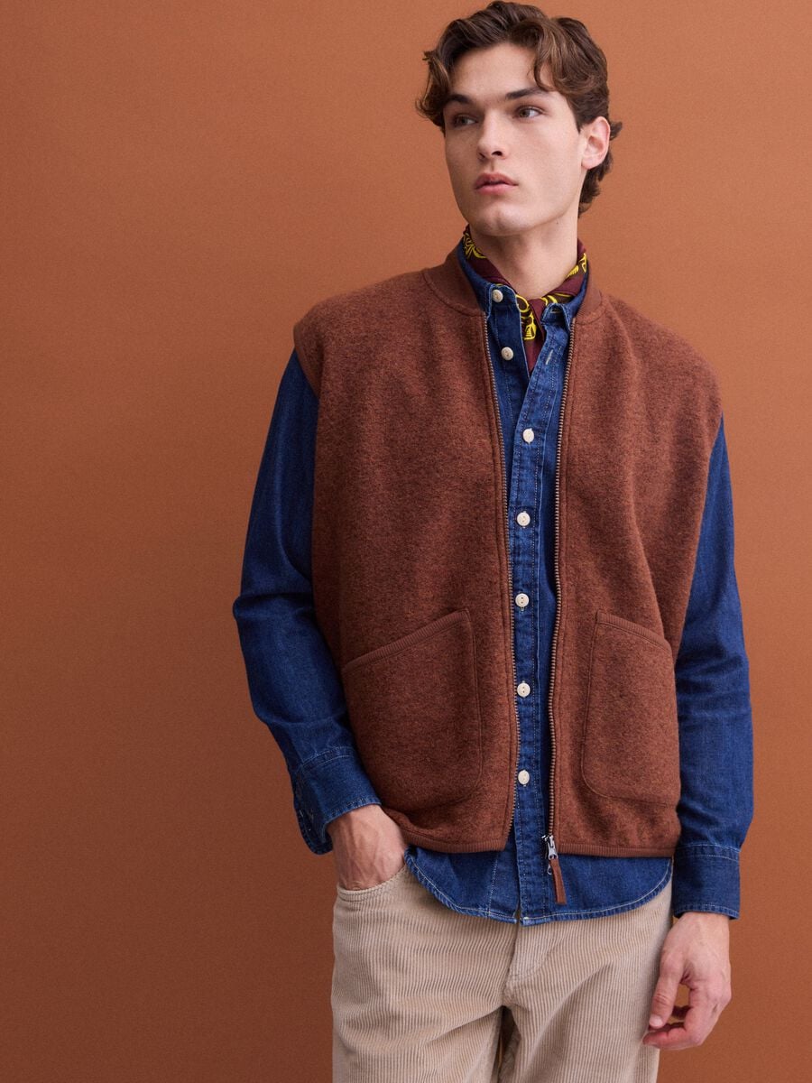 Brown wool-blend gilet with zip_0