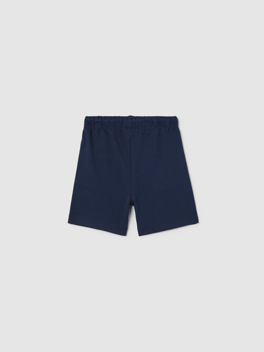 Blue Bermuda shorts with drawstring and waffle weave_1