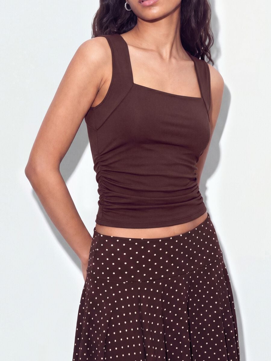 Red stretch tank top with side ruching_3