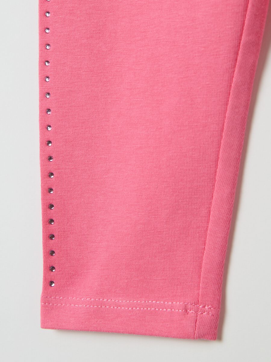 Stretch cotton leggings with diamanté motif_3
