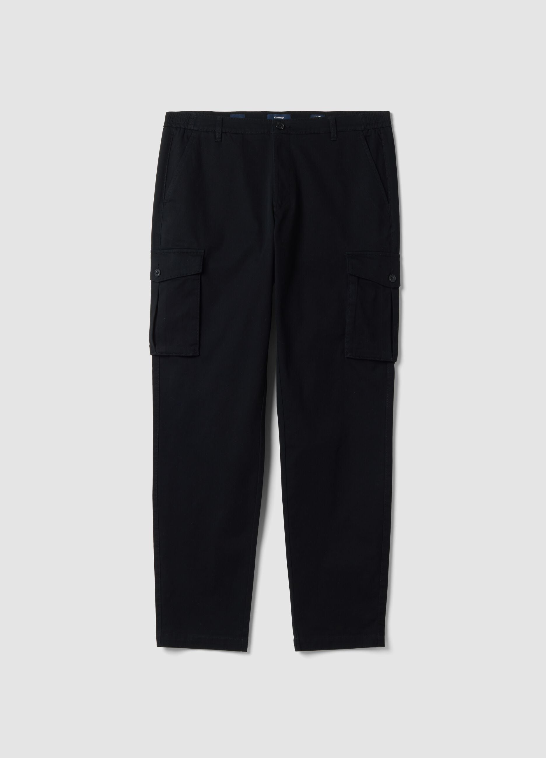 Black slim-fit stretch cotton cargo trousers