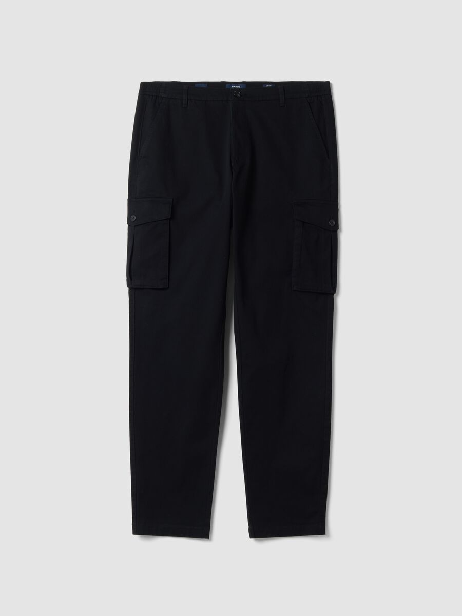 Pantaloni cargo neri in cotone elasticizzato slim fit_0