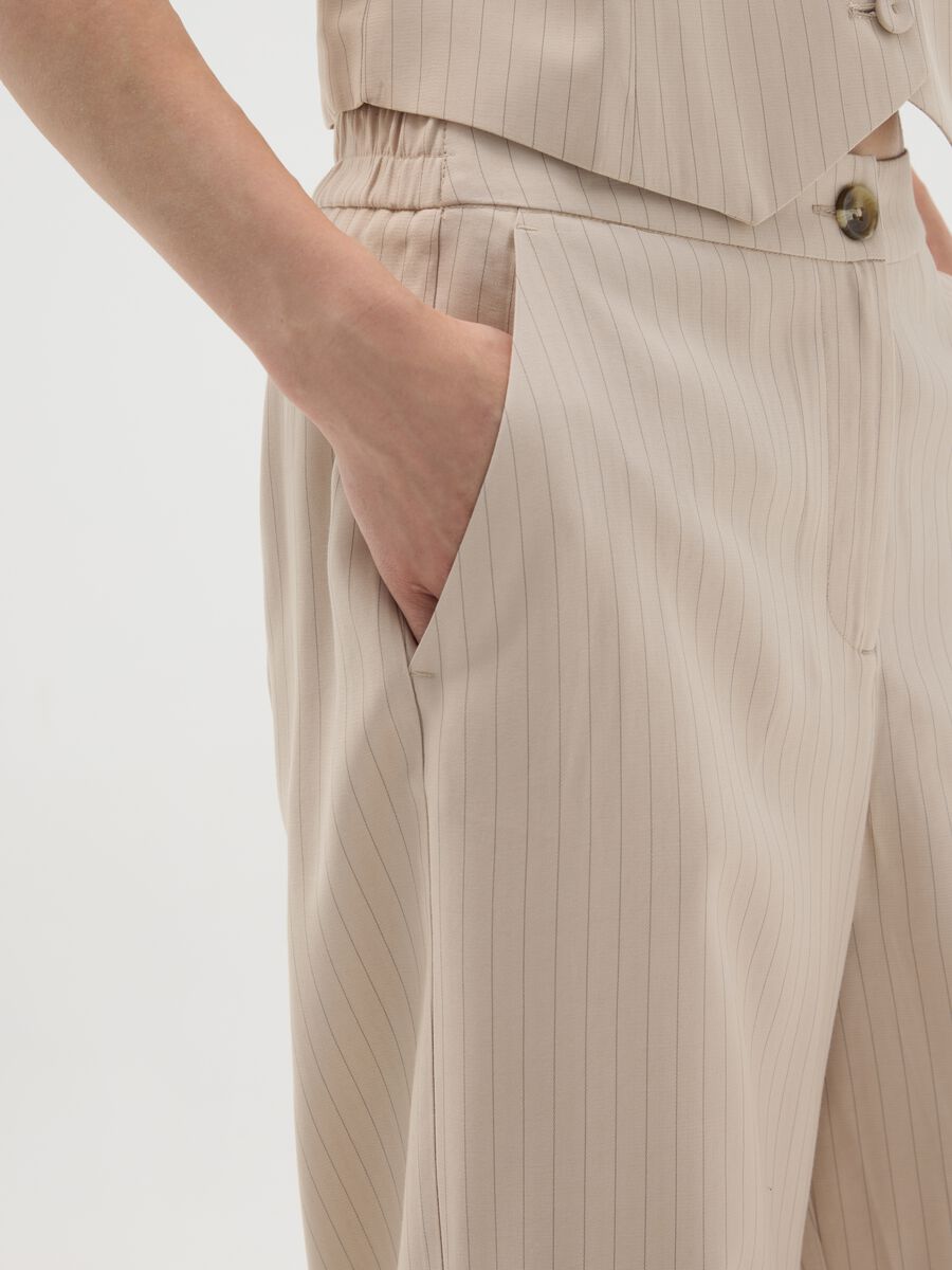 Beige Striped Wide Leg Trousers_3