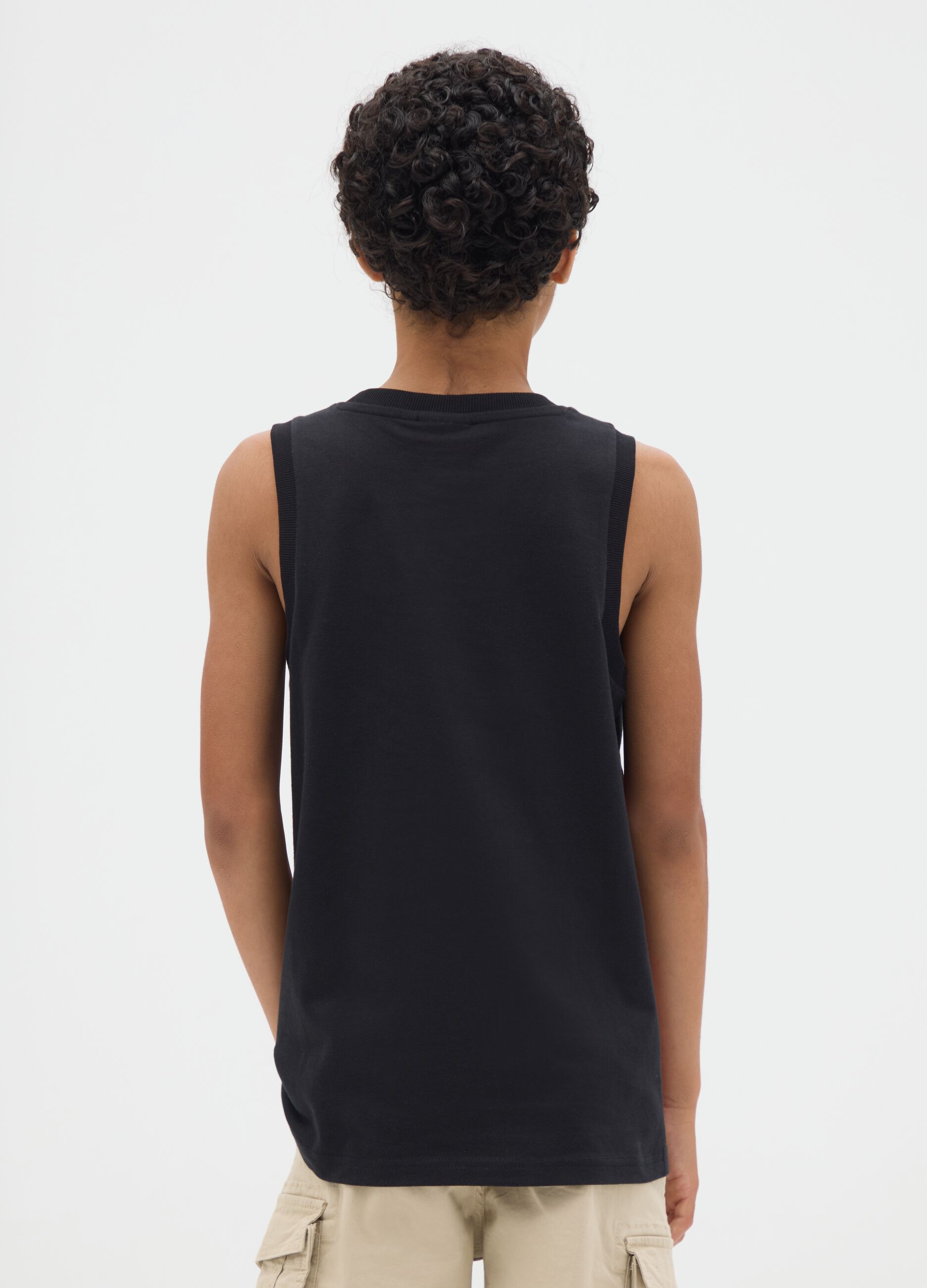 Boys' pure cotton black tank top regular fit