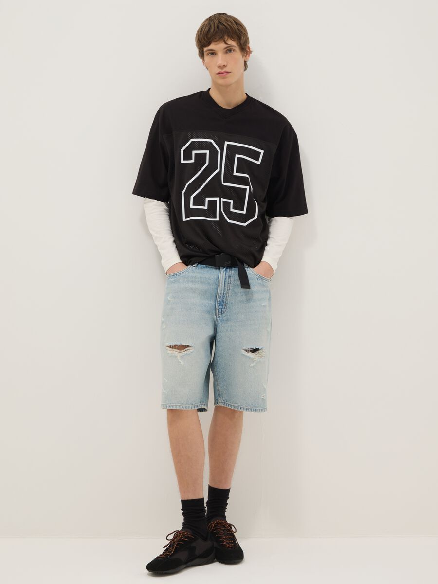 Blue denim skater fit pure cotton shorts with rips_0