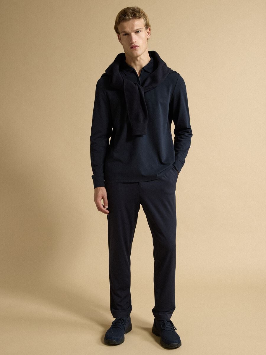 Polo blu in misto cotone piquet elasticizzato Easy dry regular fit_2