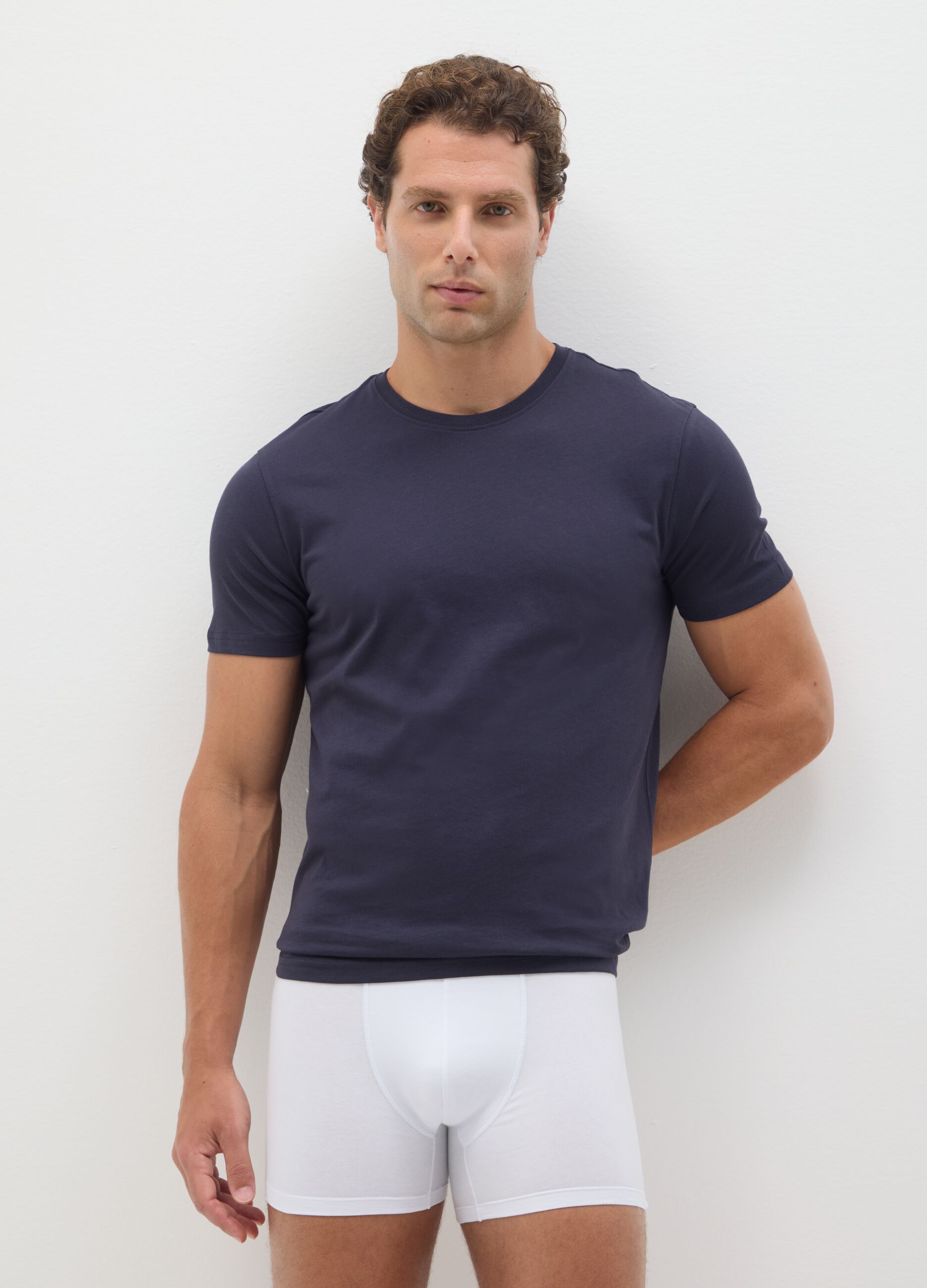 Men's blue pure cotton T-shirt