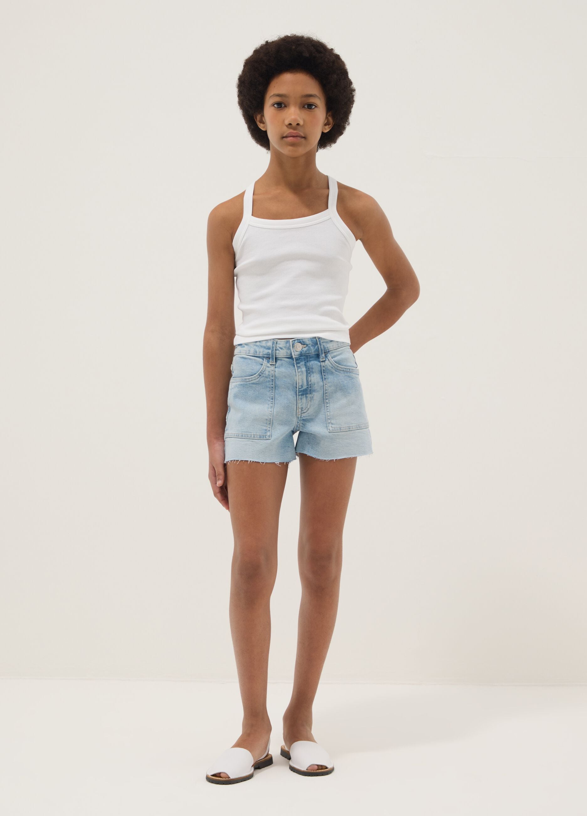 Light blue stretch denim cotton shorts for girls