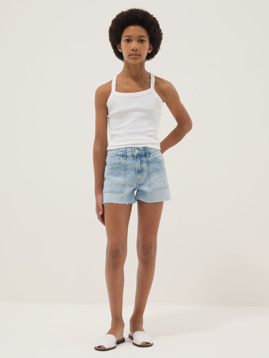 Shorts azzurri in cotone denim elasticizzato per ragazze_0