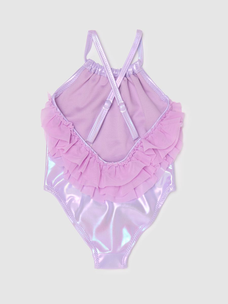 Girls’ one-piece swimsuit in purple stretch fabric_1