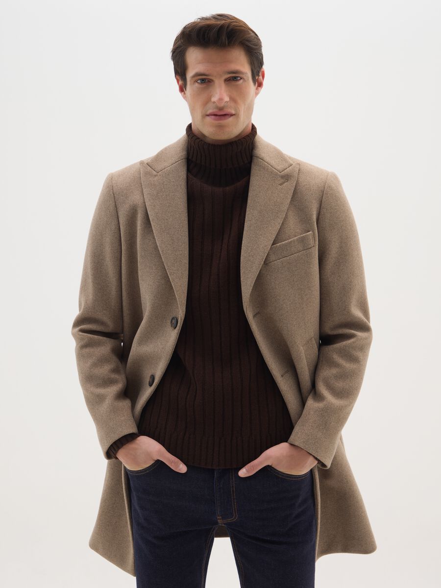 Cappotto lungo beige regular fit con bottoni_0