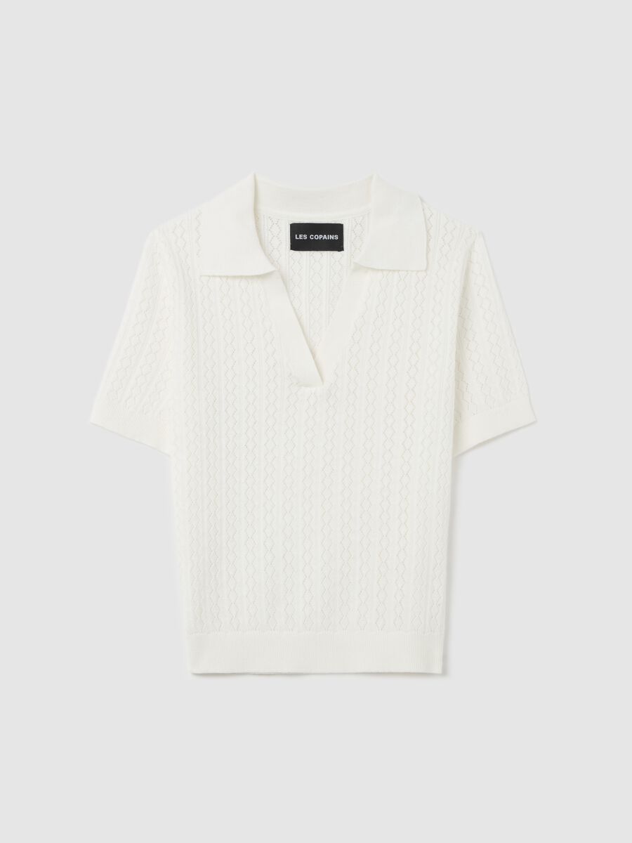 Pointelle T-shirt with polo neck_4
