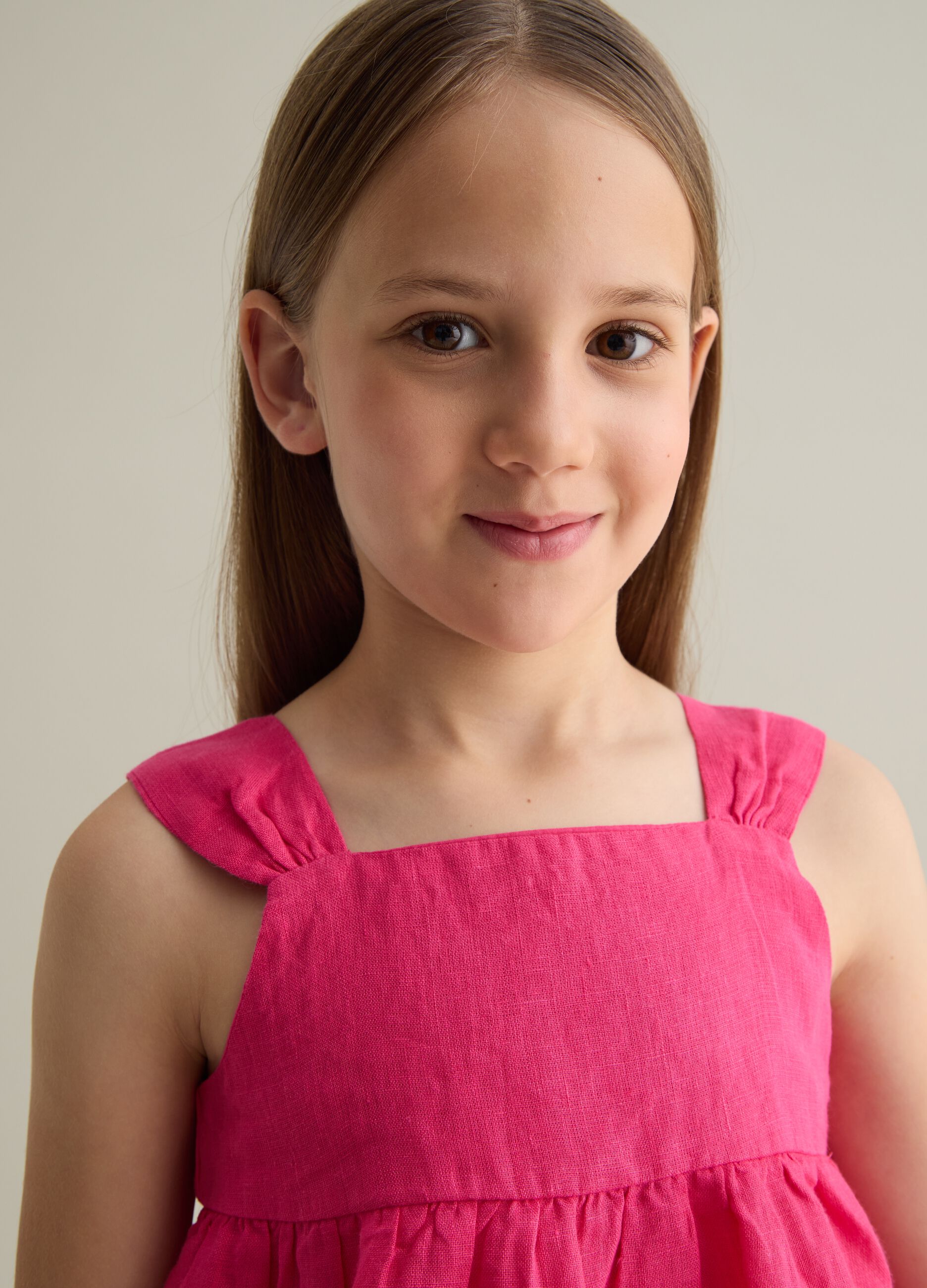 Abitino da bambina in lino rosa regular fit