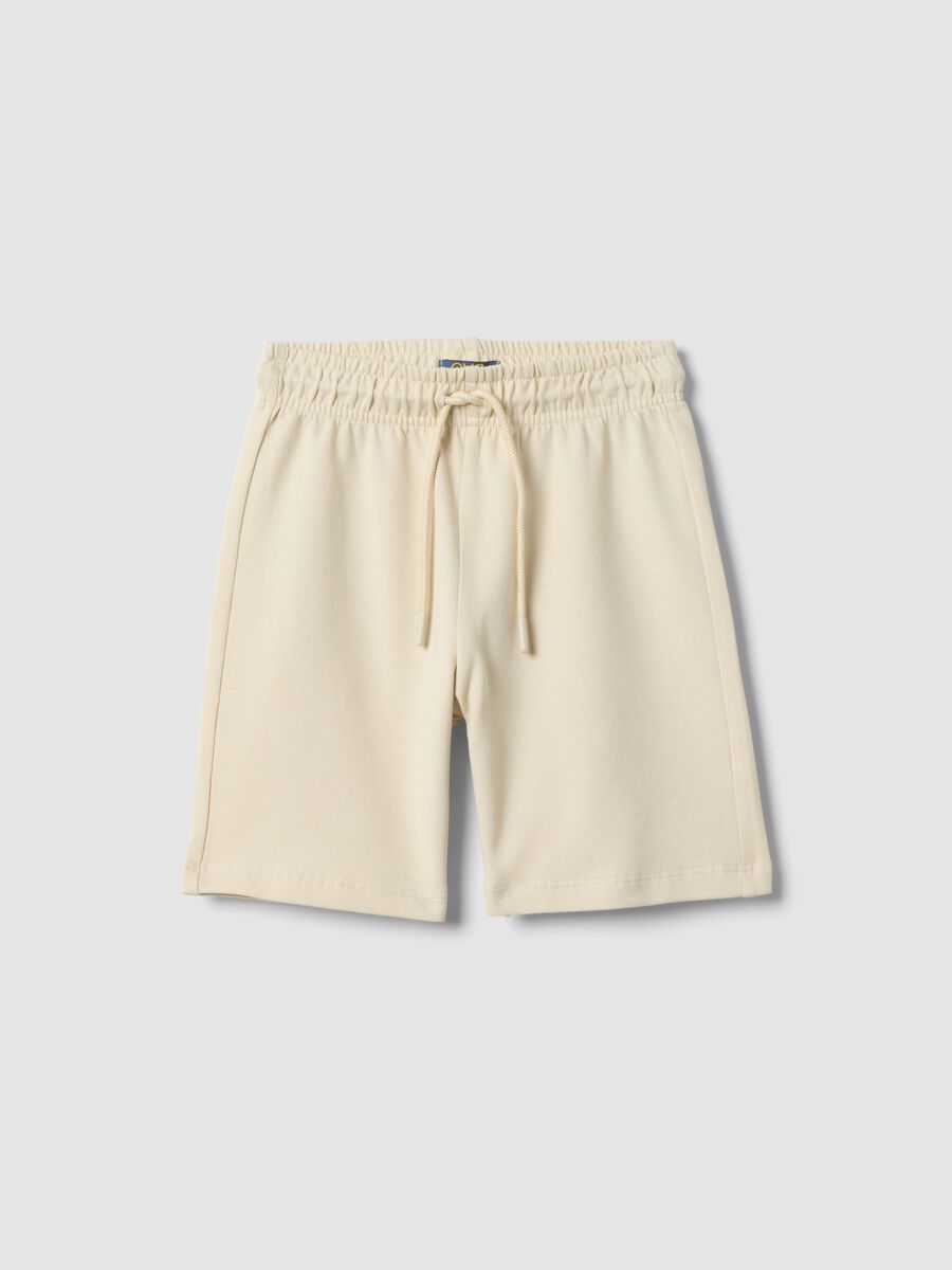Pantaloni corti in puro cotone beige regular fit per bambino_0