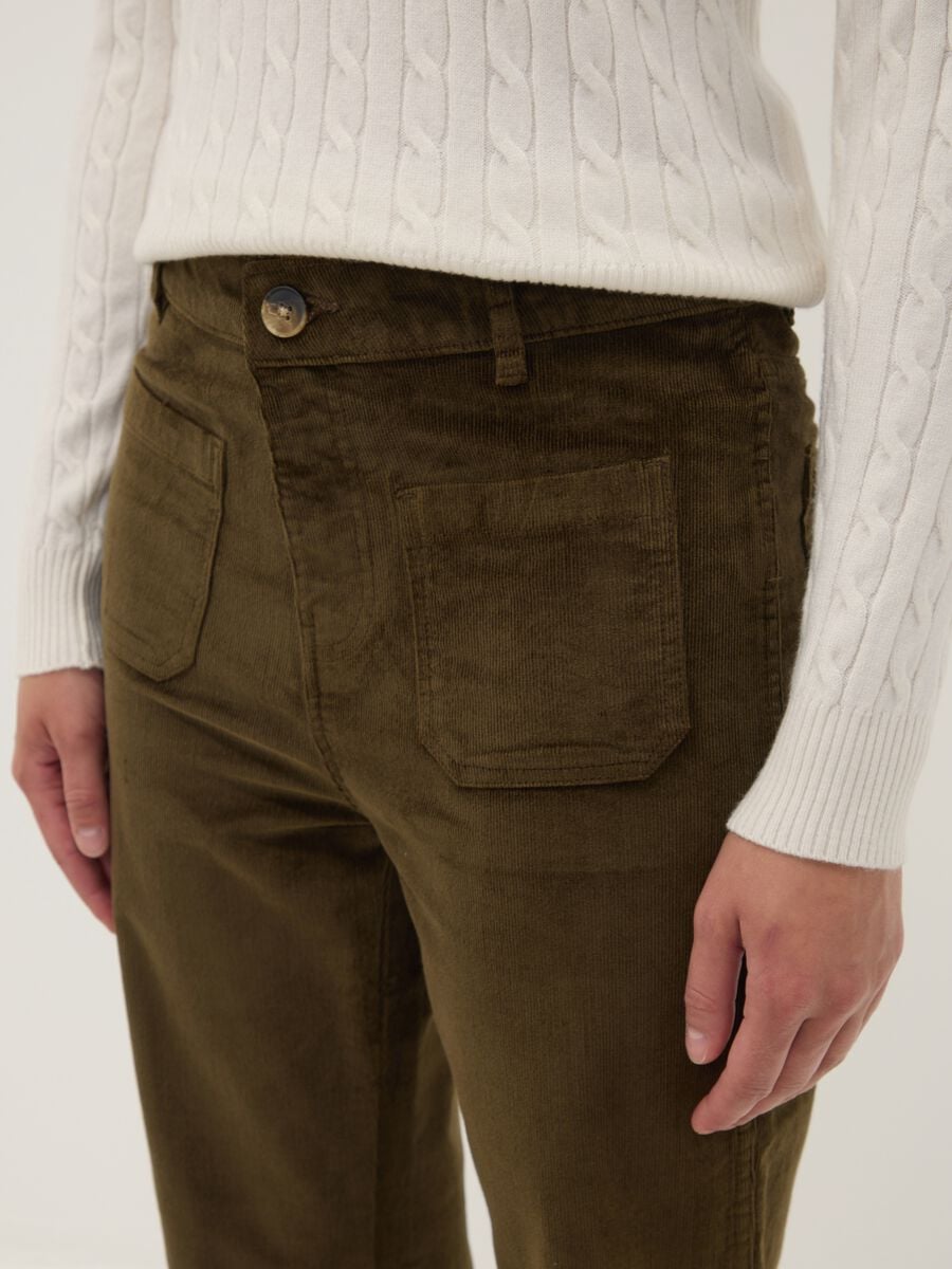 Green flared ribbed stretch cotton and modal trousers_2