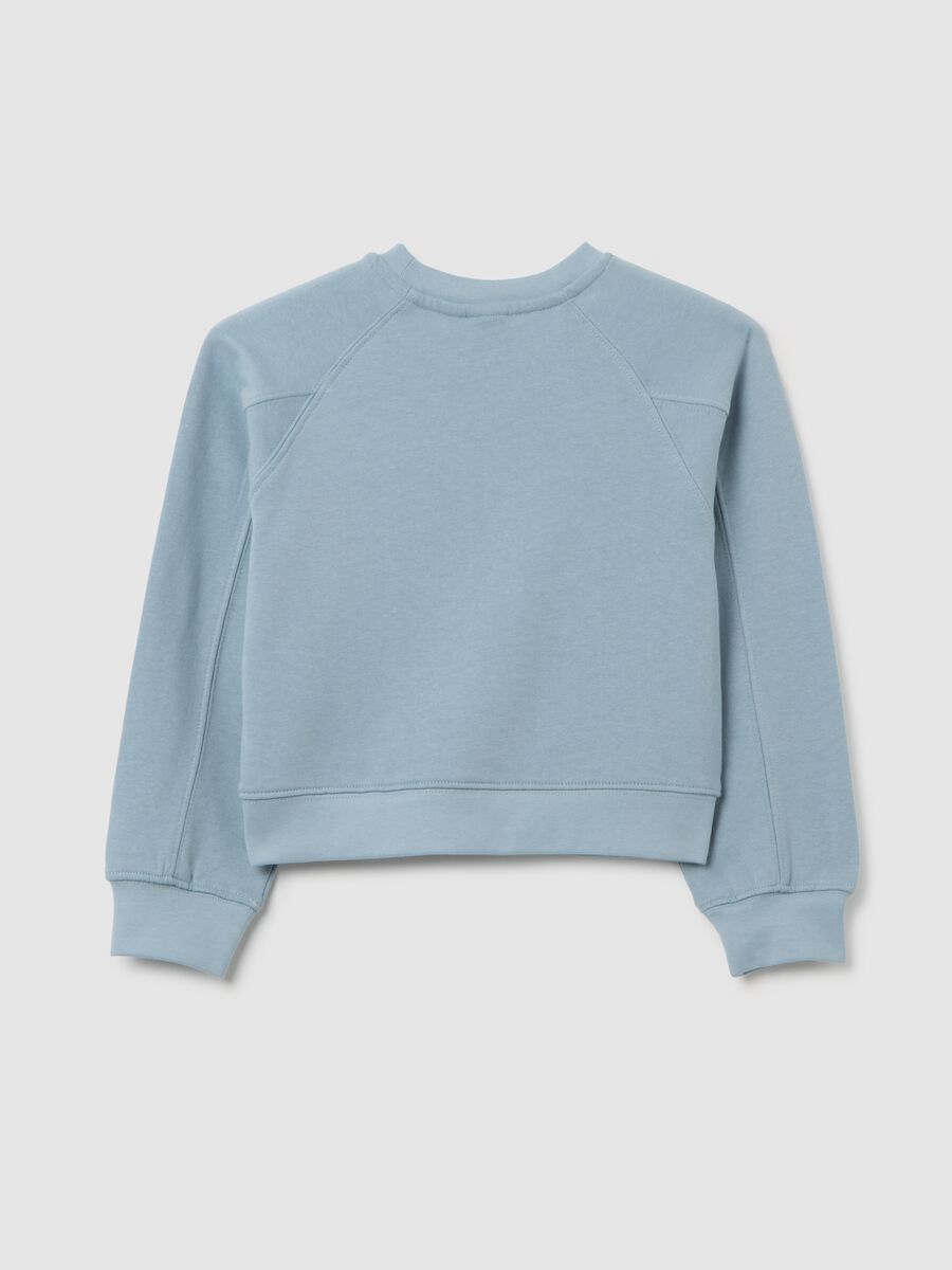 Felpa da bambina in puro cotone azzurra regular fit con strass_3