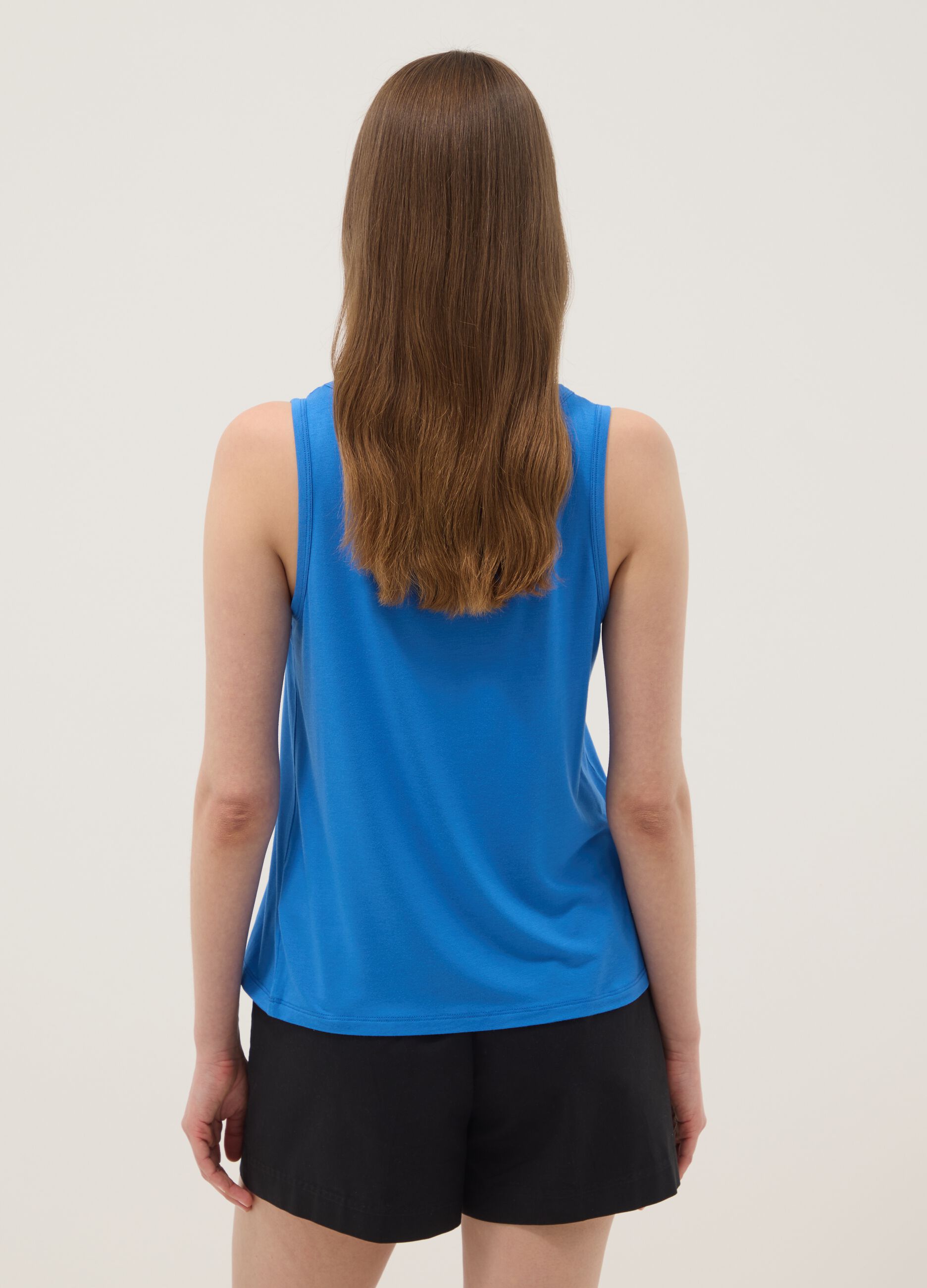 Blue stretch viscose top, regular fit