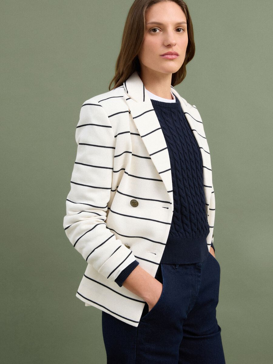 Blazer bianco a righe regular fit doppiopetto con rever classico_0