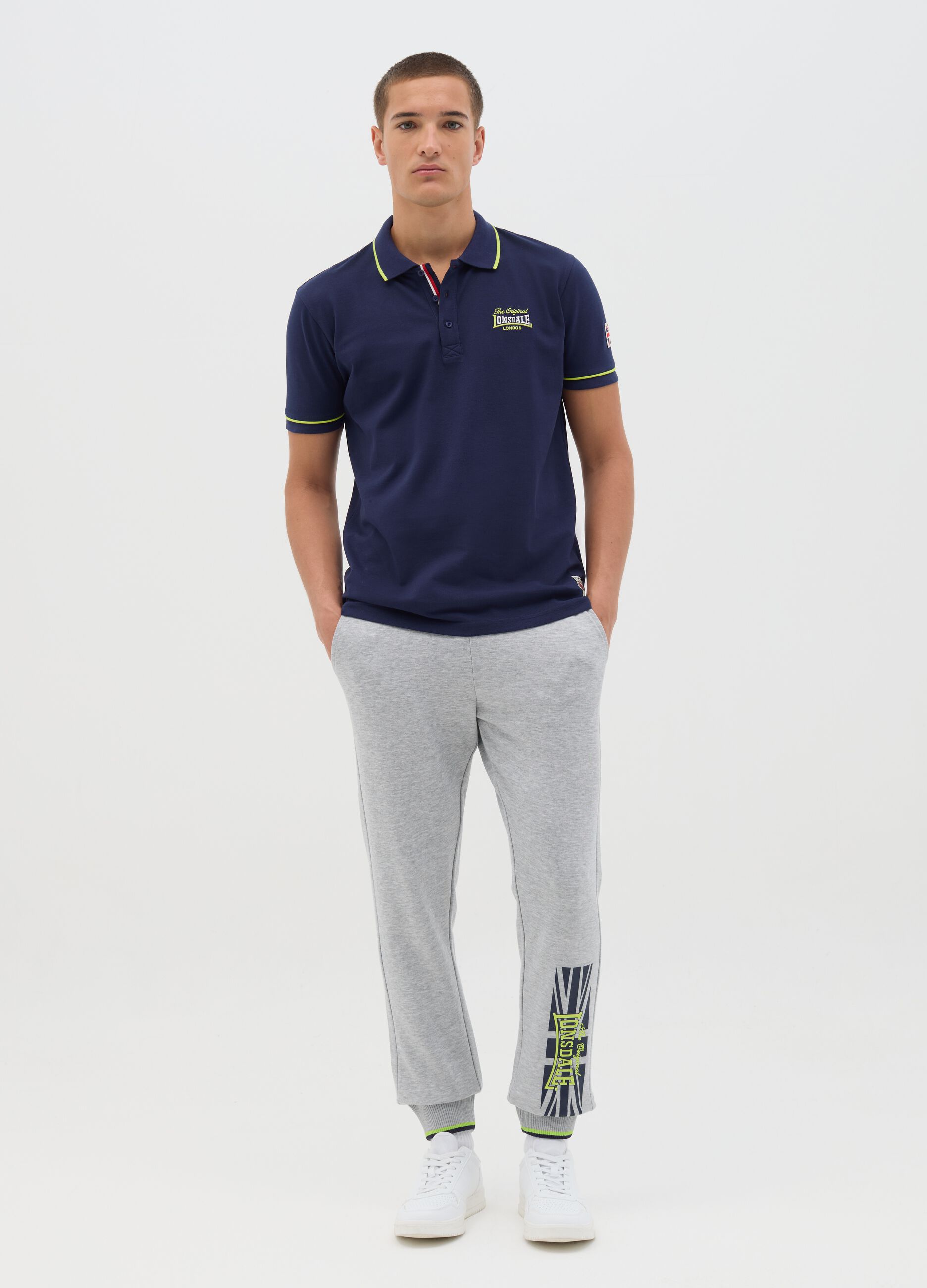Light grey joggers in fleece with logo print