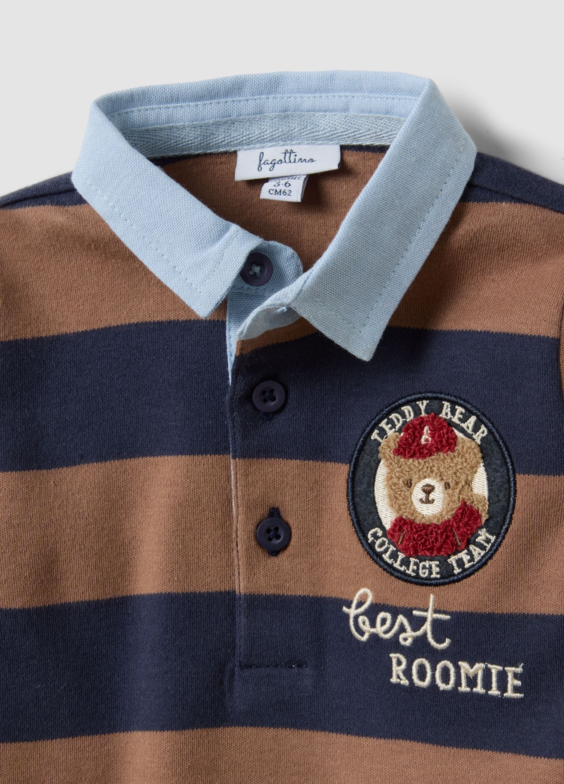 Brown polo shirt with blue stripes in organic cotton for baby, regular fit
