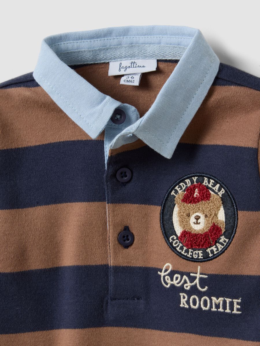 Brown polo shirt with blue stripes in organic cotton for baby, regular fit_2