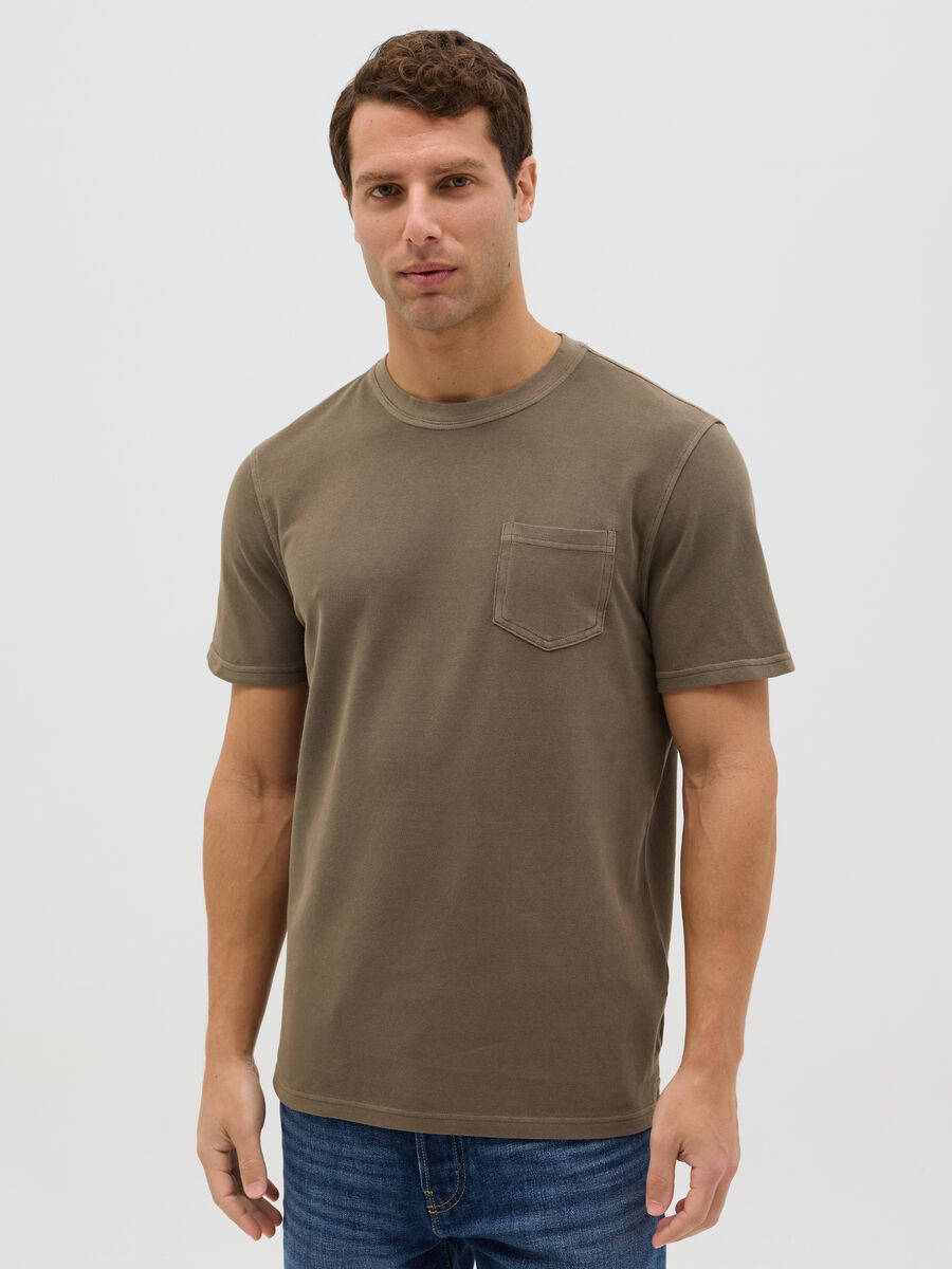 Brown cotton T-shirt with pocket_0