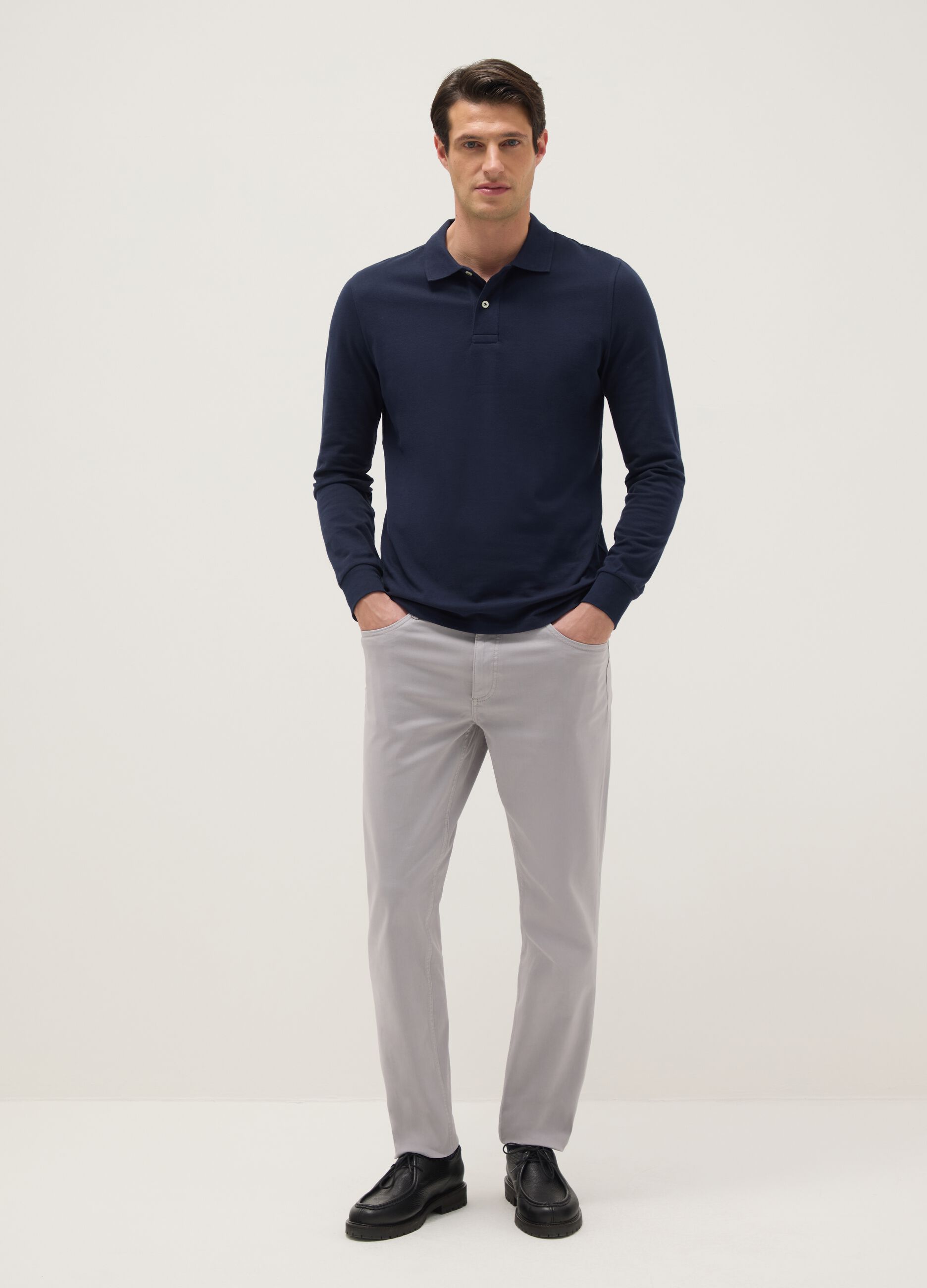 Grey stretch cotton slim fit trousers