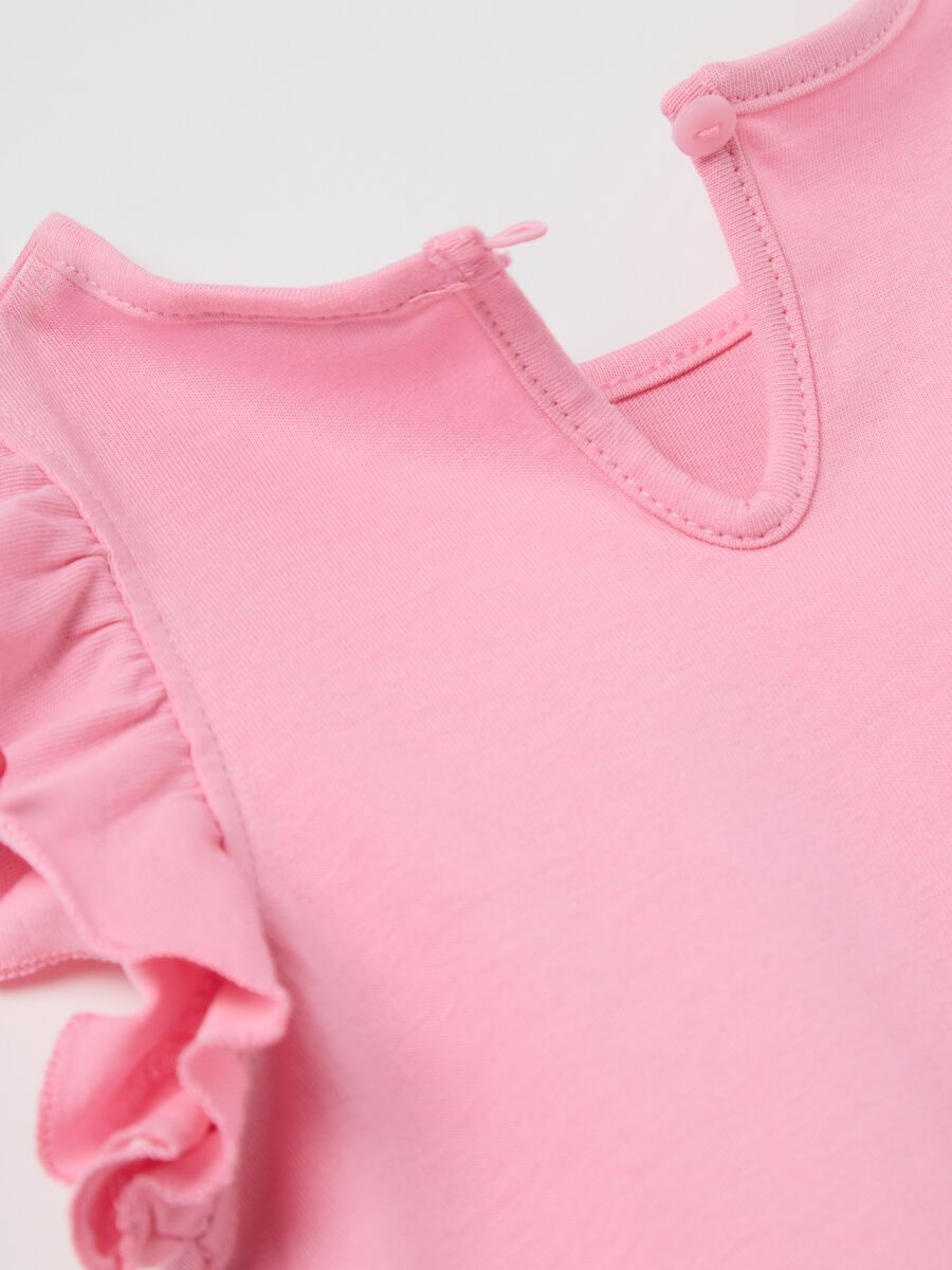 Pink tank top in cotton with print and flounce_3