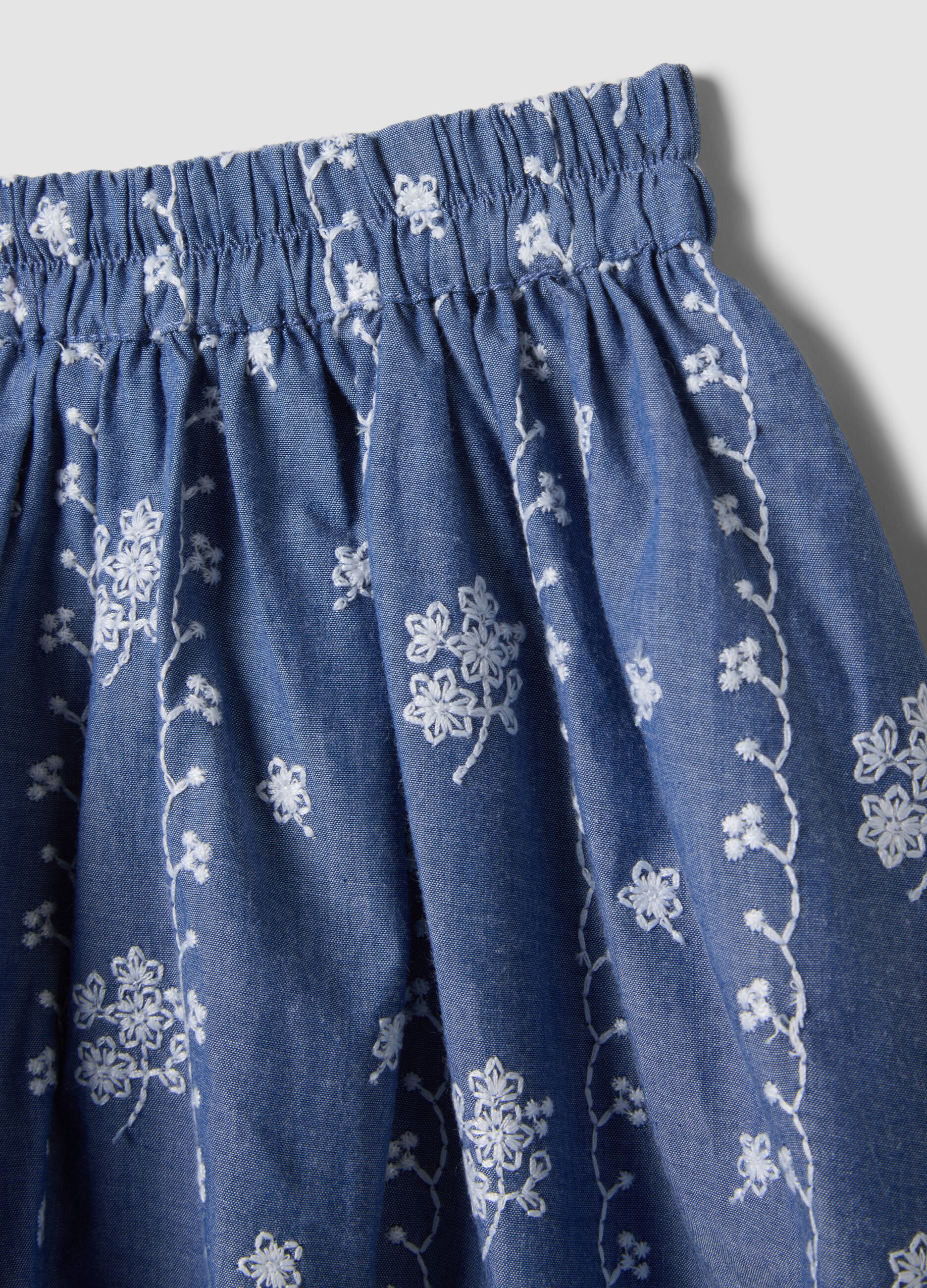 Blue pure cotton mini skirt with embroidery