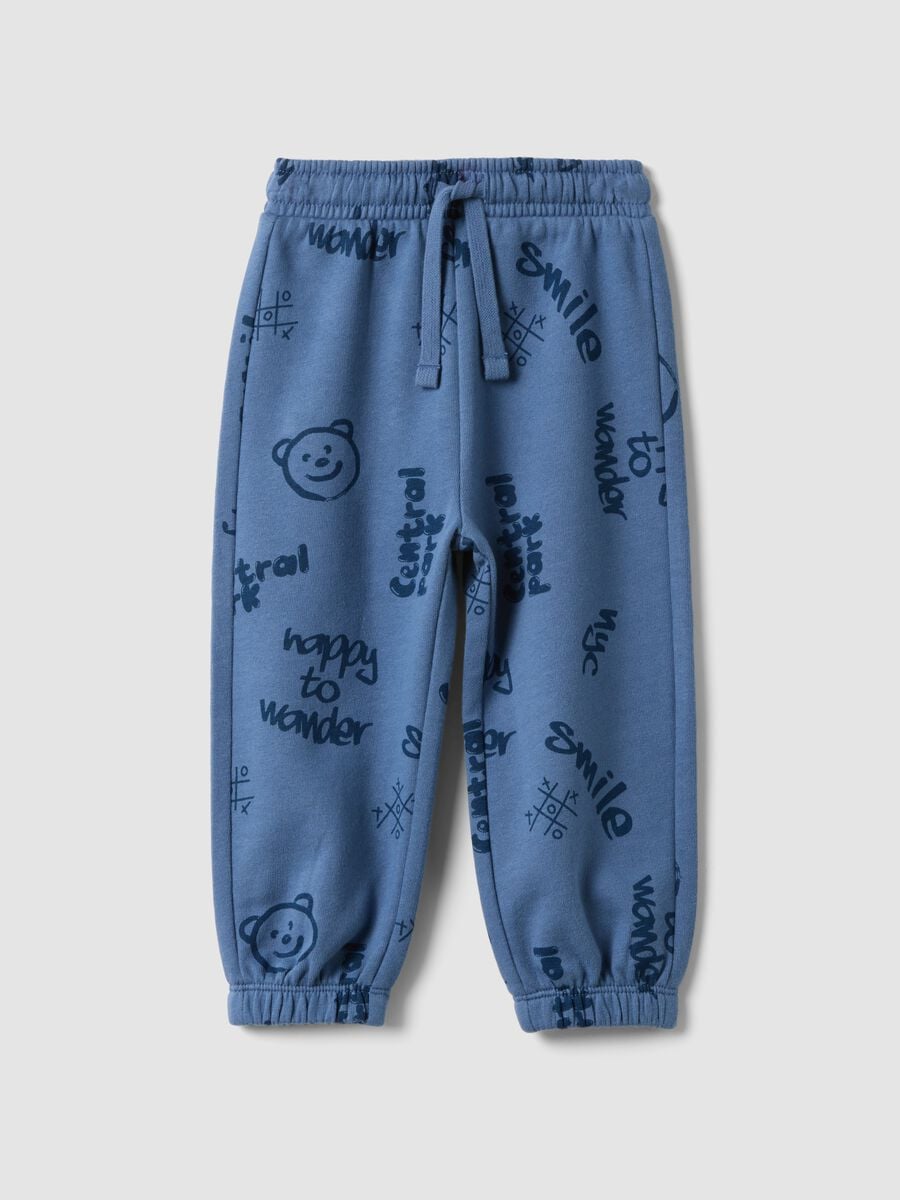 Pantaloni jogger azzurri in puro cotone per bimbo comfort fit_0