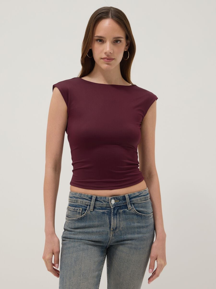 Top rosso in tessuto elasticizzato fitted_0