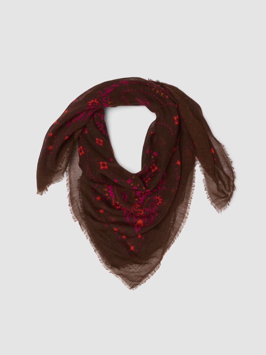 Foulard marrone in misto lana con stampa paisley_0