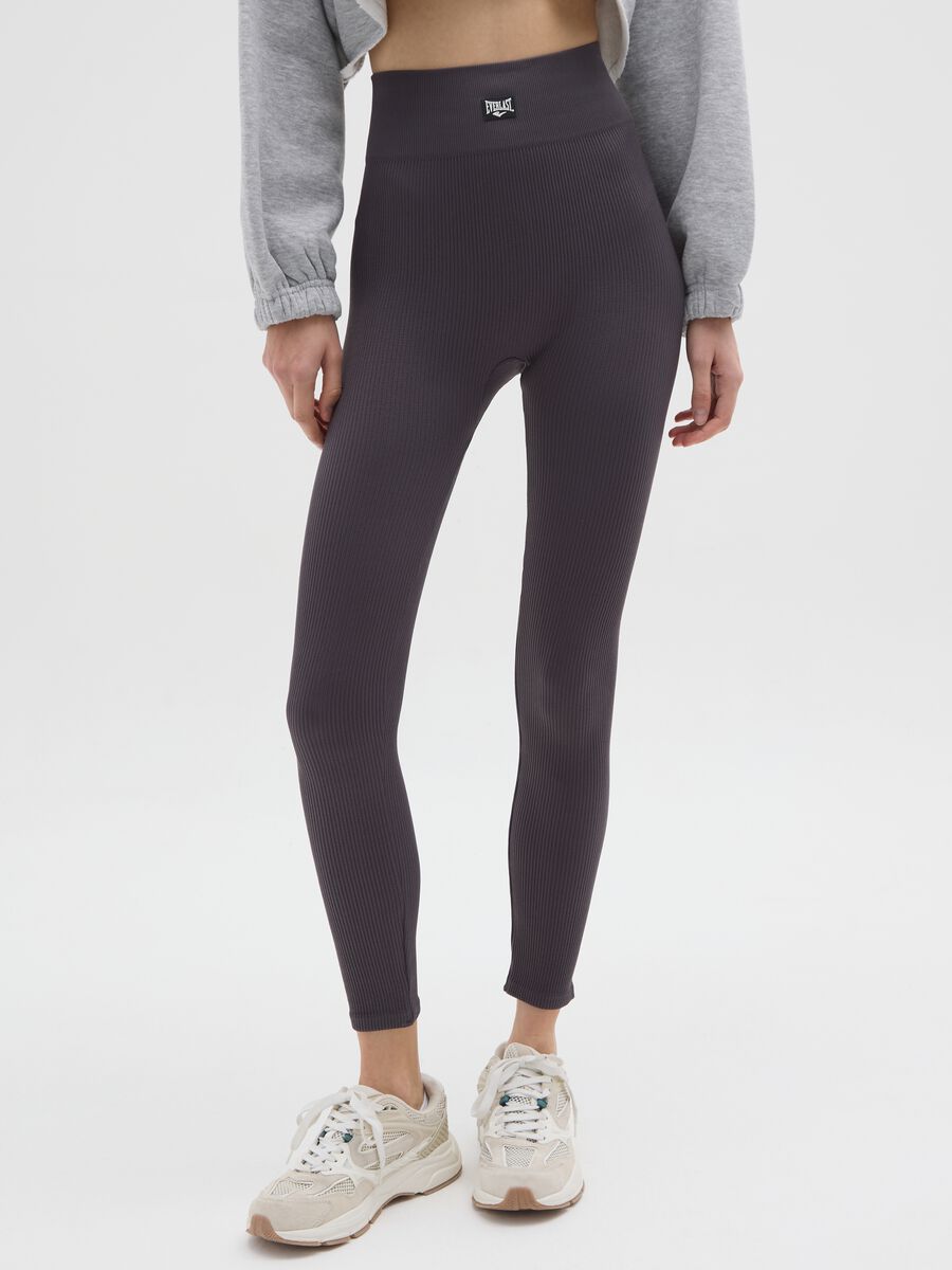 Leggings lunghi grigi a righe regular fit con logo Everlast_1