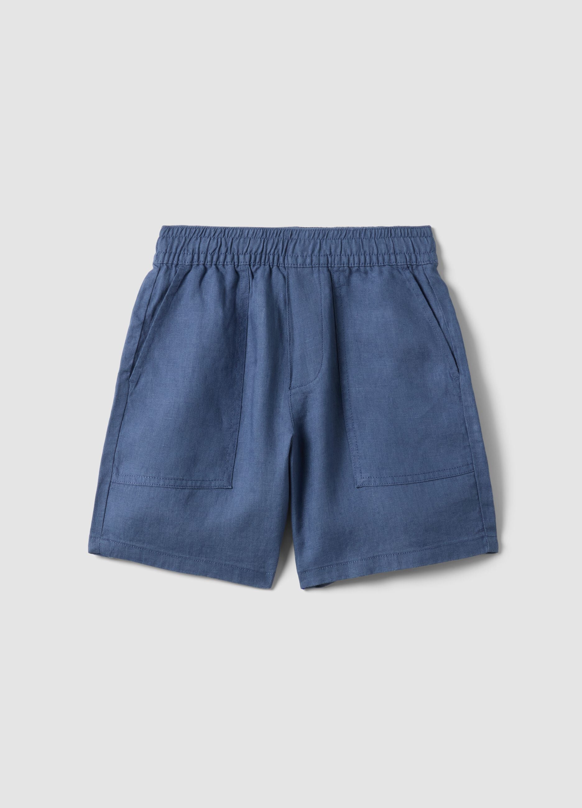 Boys&rsquo; blue pure linen cargo shorts &ndash; baggy fit