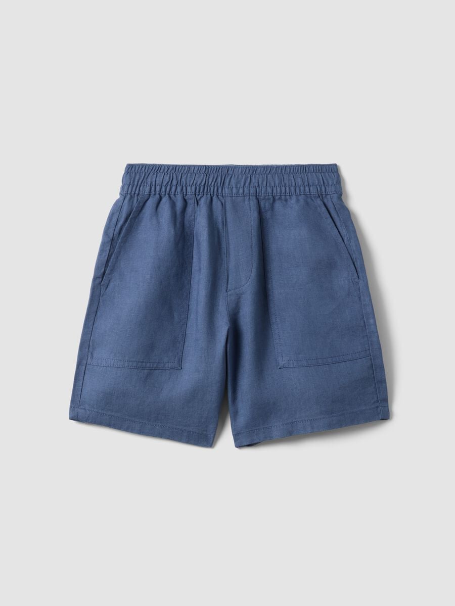Shorts cargo in puro lino blu da bambino baggy fit_3