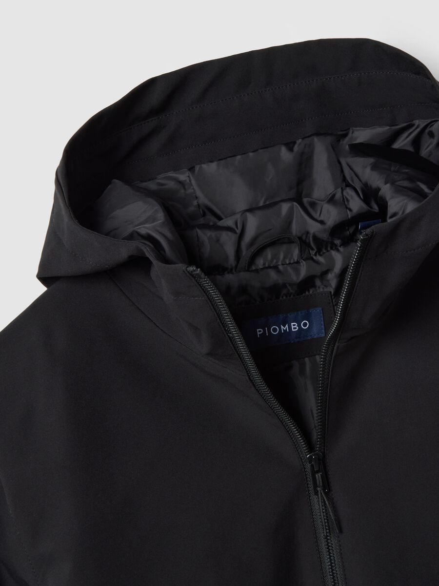 Black regular fit jacket with hood and zip_1