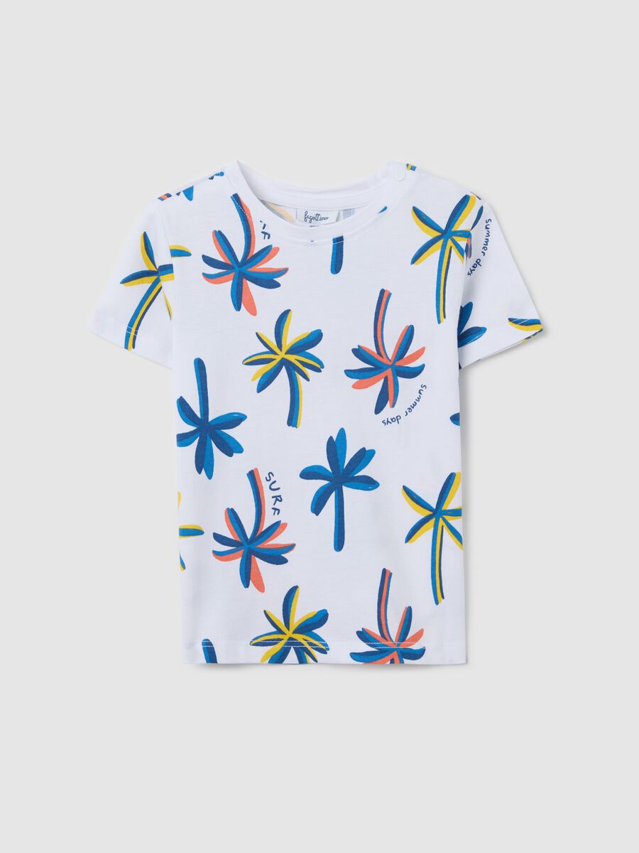White cotton T-shirt with palms print_0