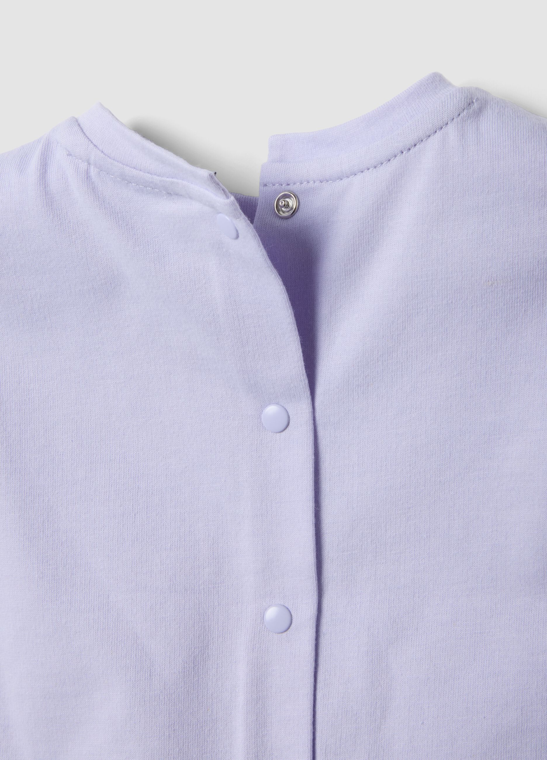 Purple short-sleeved pure organic cotton T-shirt with frills