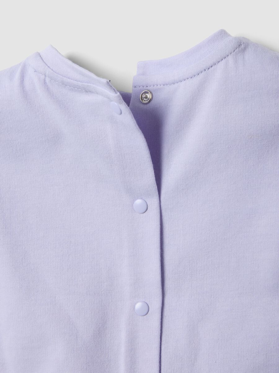 Purple short-sleeved pure organic cotton T-shirt with frills_3