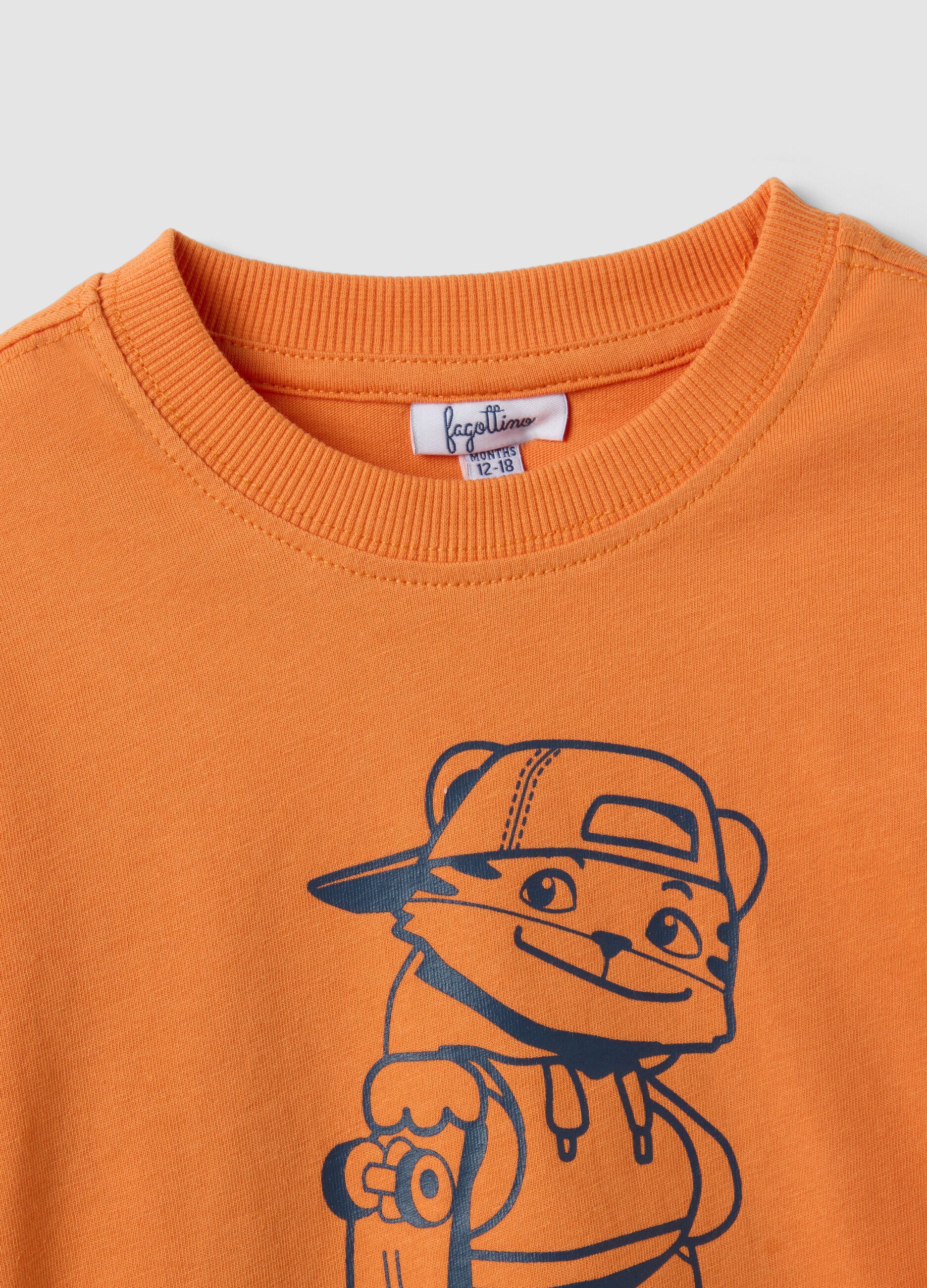 Orange oversized organic cotton jersey T-shirt with print for boys