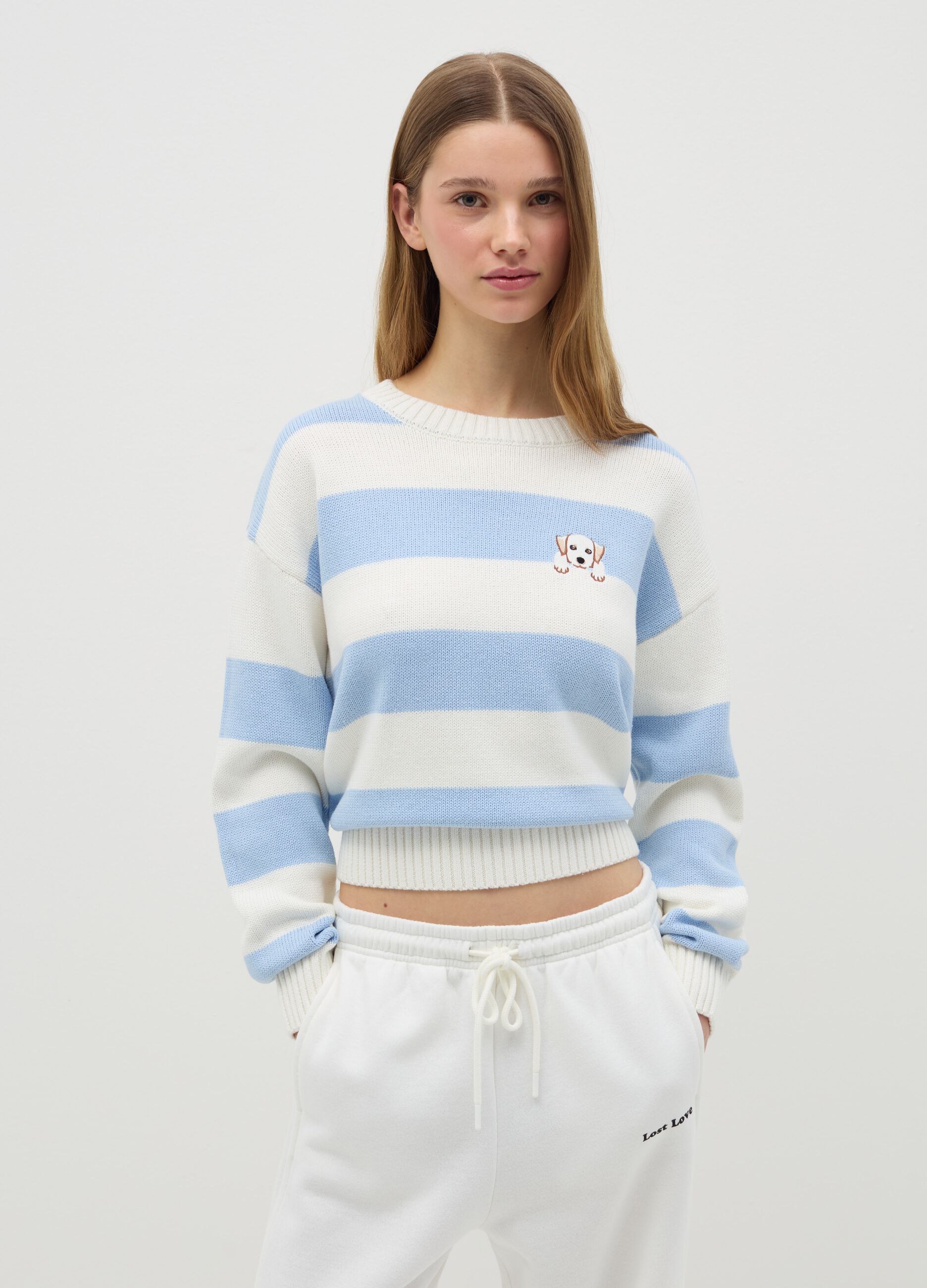 Striped pullover with embroidery