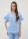 Light blue pure linen blouse with embroidery and ruffled sleeves, regular fit_2
