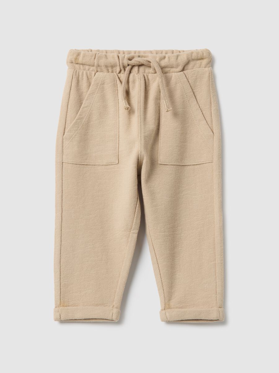 Beige regular fit pure cotton trousers_0