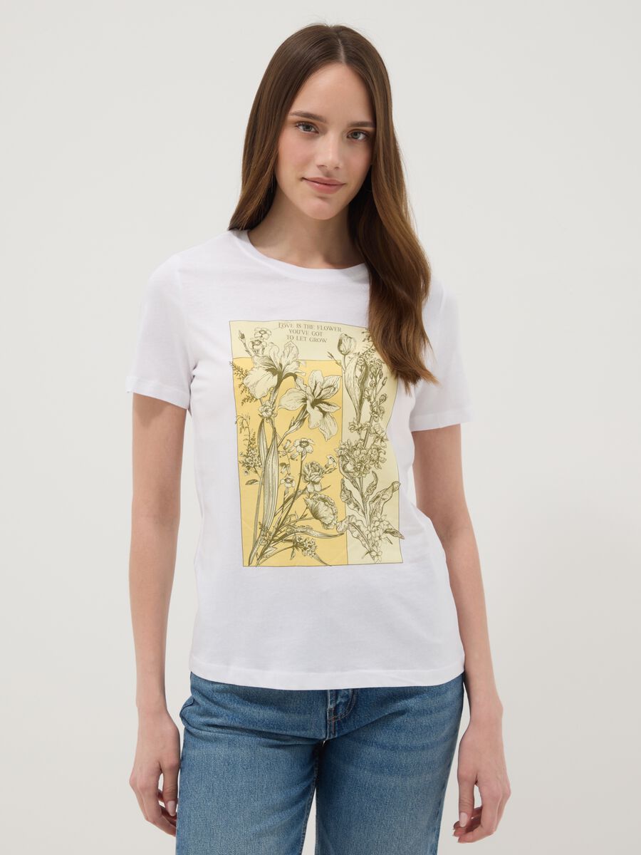 T-shirt in puro cotone bianca regular fit con stampa_0